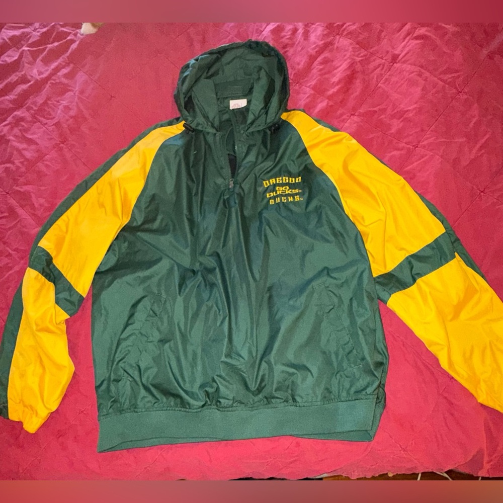 Green and Yellow Hooded Oregon Ducks Windbreaker
